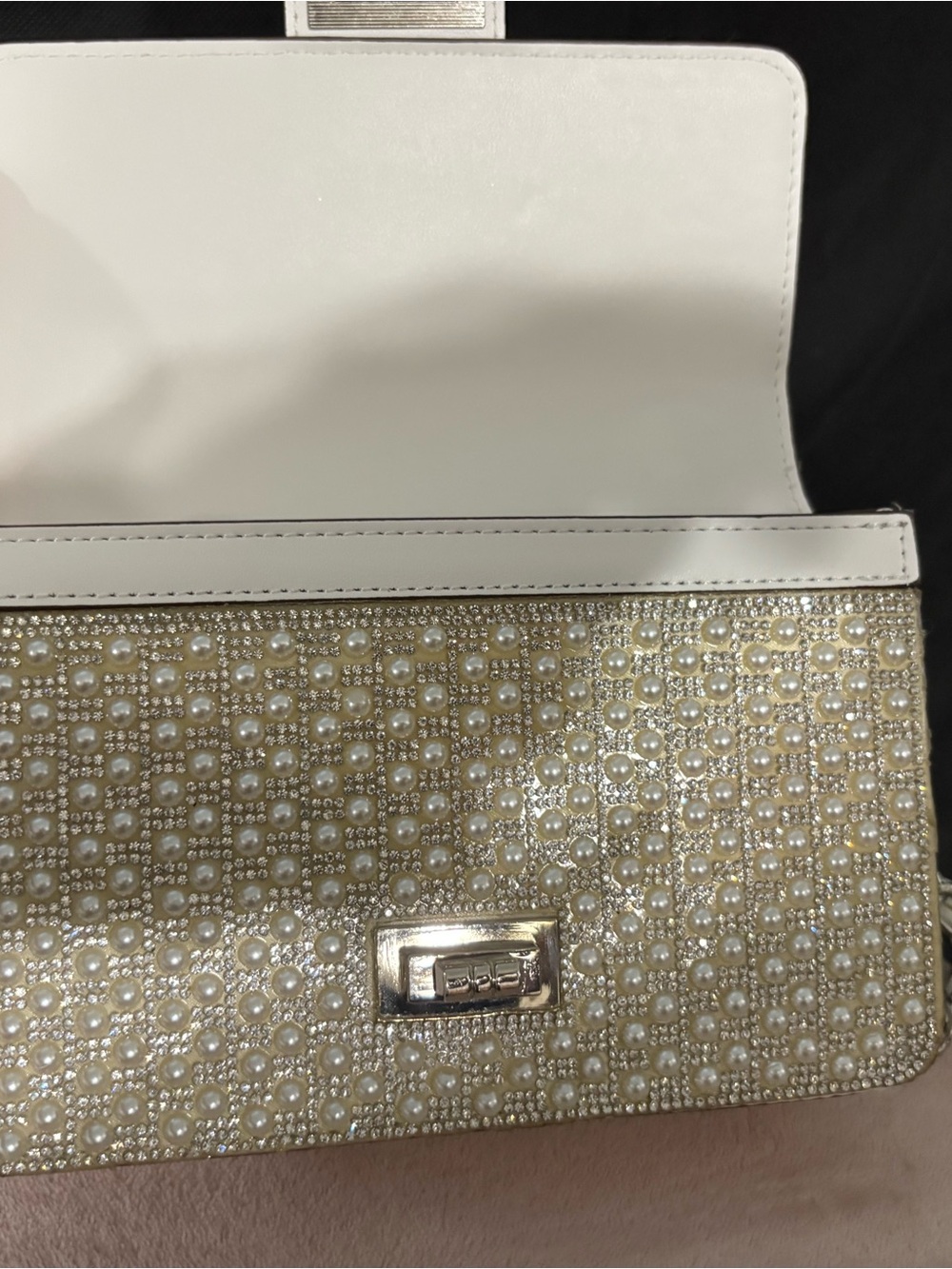 LOW START ALDO Pearl-Embellished Cream Crossbody Bag with Silver Chain - Picture 8 of 14